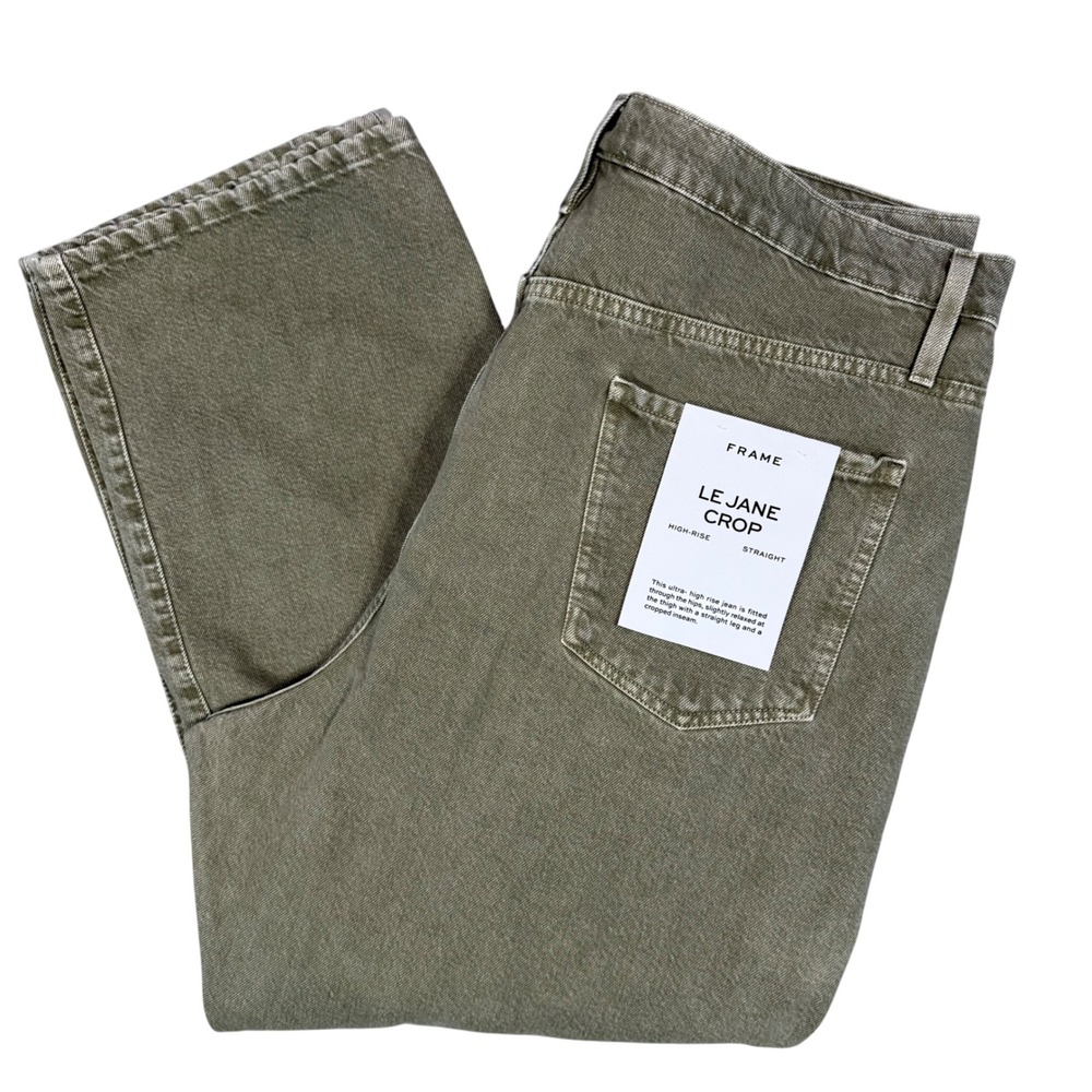 FRAME Le Jane Crop Olive Green High Rise Straight Leg Jeans‎ Women's Size 34 NEW